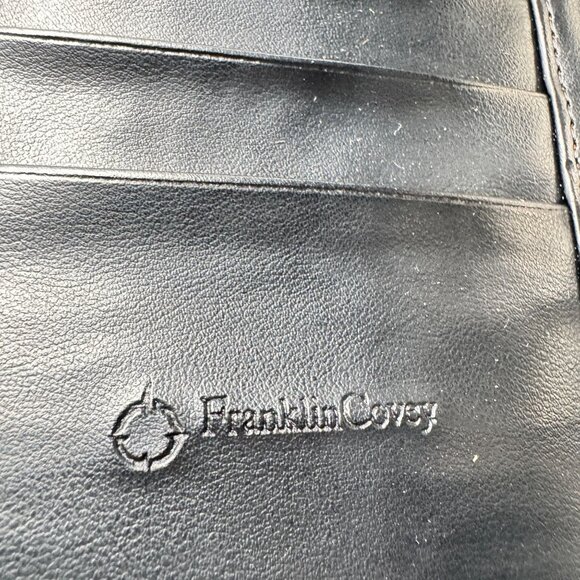 Franklin Covey Black Vegan Leather Zippered Binder Compact Sz Organizer 6 Rings - Picture 7 of 13